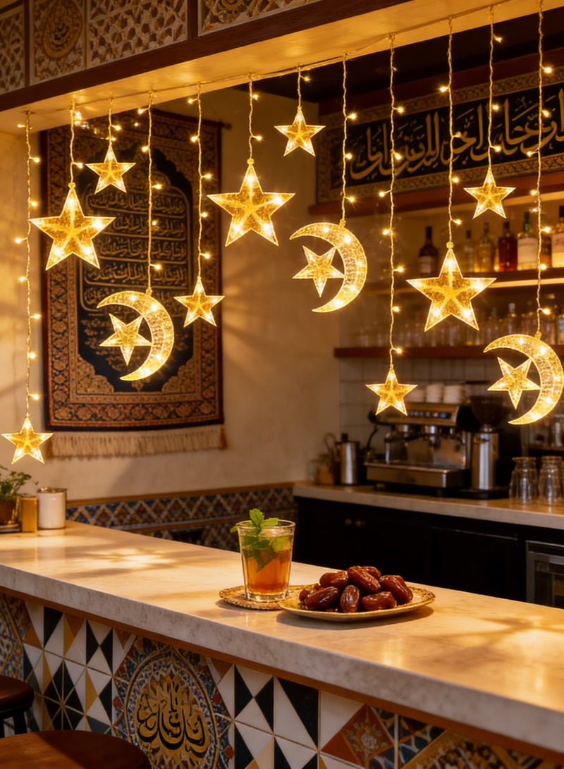 Yoawllty Ramadan Lights, Moon Star Ramadan Decorations, 12 Star-moon Shaped Bulbs Decorations for Home - Image 1
